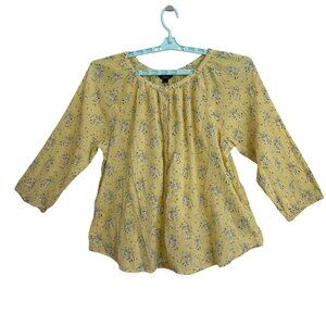 Chaps Yellow Floral Womens 3/4 Sleeve Button Up Top XXL 100% Cotton Boho Peasant